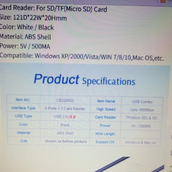 USB Hub 6 Port Expander USB 2.0/3.0 SD/TF Card Reader - Picture 3 of 9